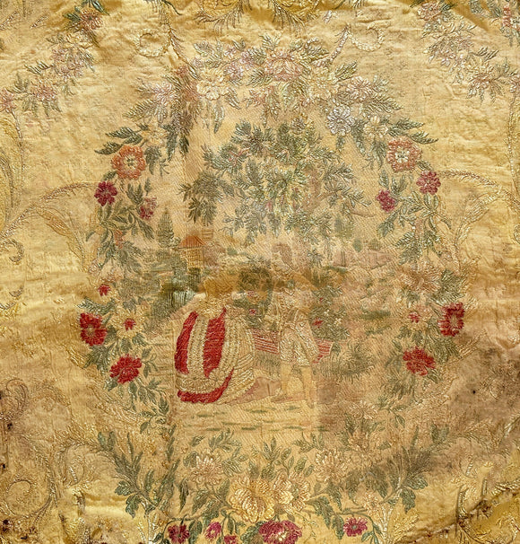 19th Century French Silk Brocade Seat cover